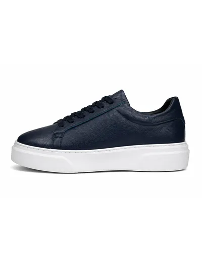 Navy Leather Platform Sneaker Erkek