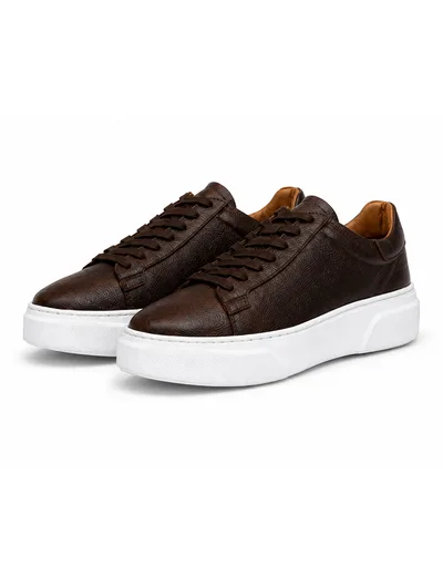 Brown Leather Platform Sneaker Erkek