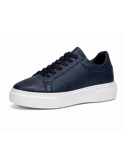 Navy Leather Platform Sneaker Erkek
