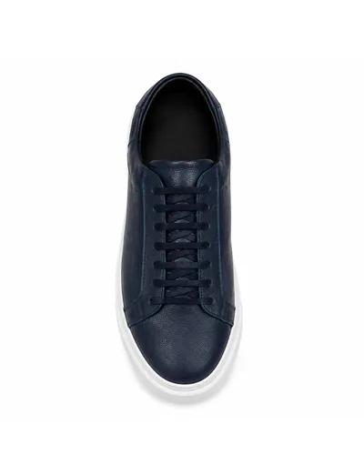 Navy Leather Platform Sneaker Erkek