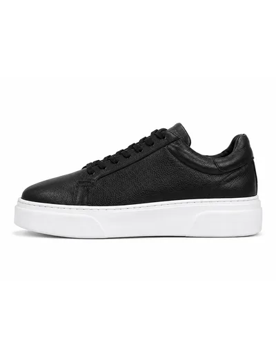 Noir Leather Platform Sneaker Erkek