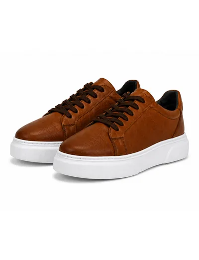 Cognac Leather Platform Sneaker Erkek