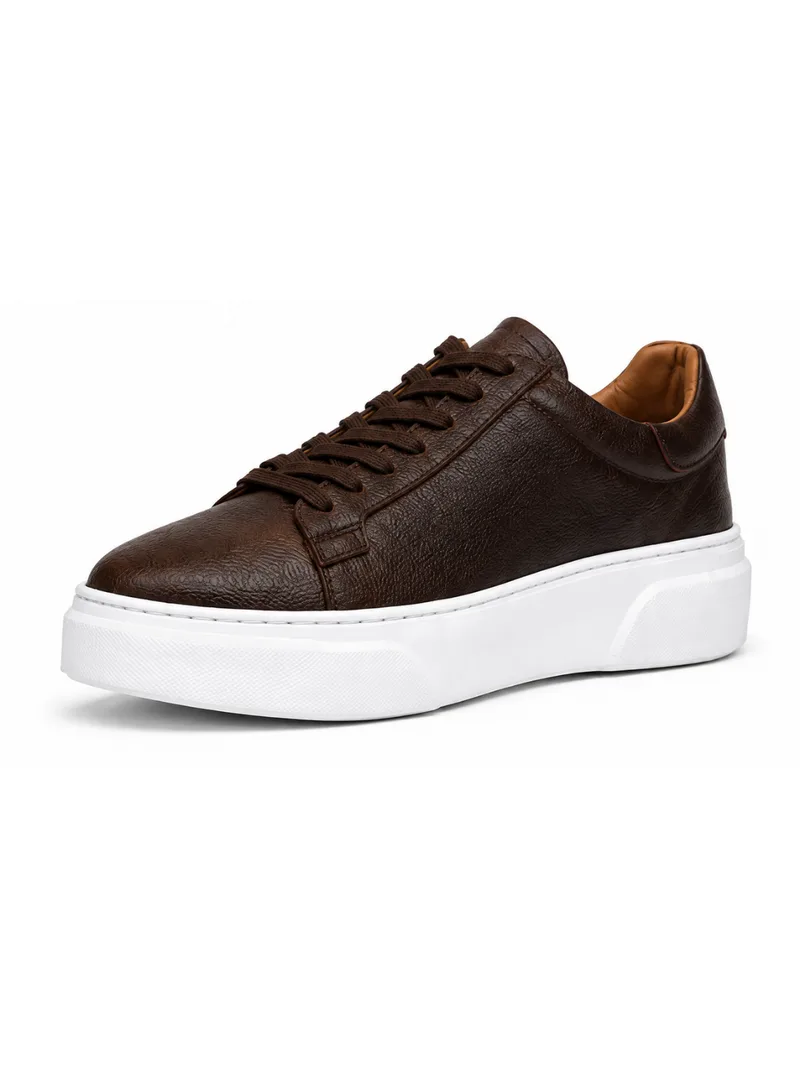 Brown Leather Platform Sneaker Erkek