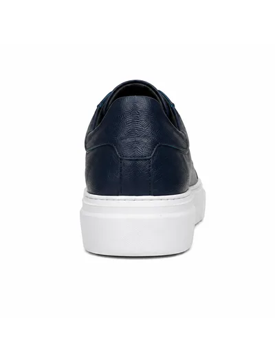 Navy Leather Platform Sneaker Erkek