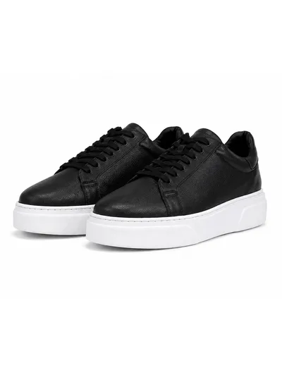 Noir Leather Platform Sneaker Erkek