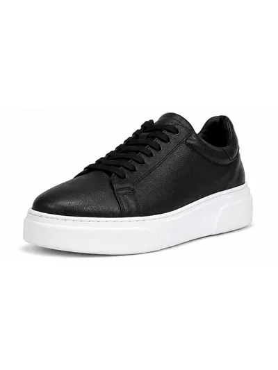Noir Leather Platform Sneaker Erkek