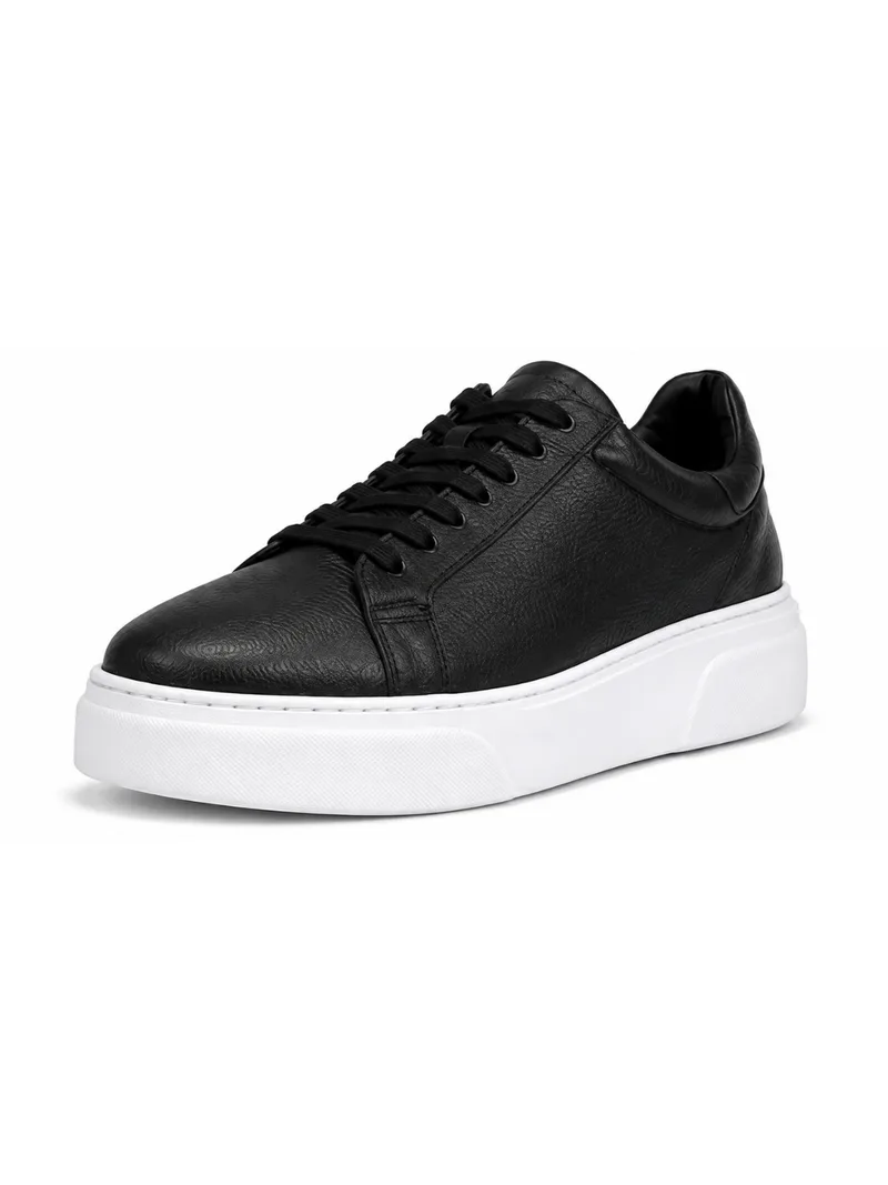 Noir Leather Platform Sneaker Erkek